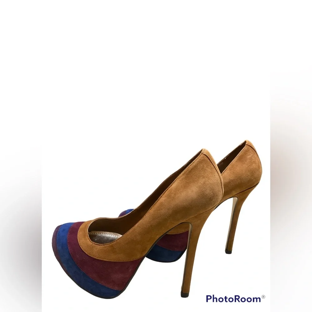 Tan Blue and Purple Baker's Heels Size 7.5 M - Picture 4 of 6